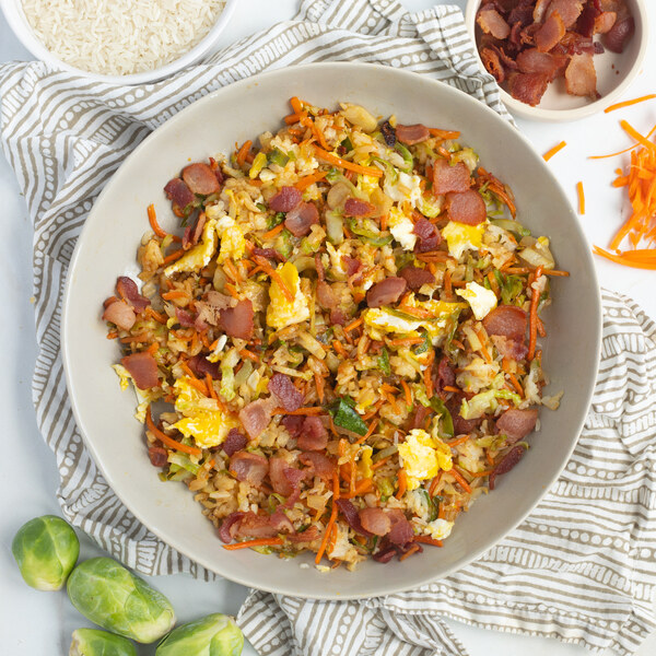Bacon Fried Rice with Egg, Brussels Sprouts & Carrots