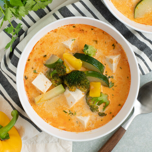 Thai Coconut Red Curry Soup with Tofu, Mixed Veggies & Cilantro