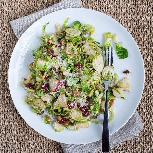 Brussels Sprouts, Grape & Apple Salad with Walnuts & Parmesan