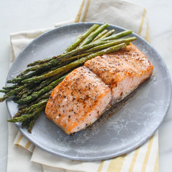 Roasted Salmon & Asparagus with Balsamic-Butter Sauce
