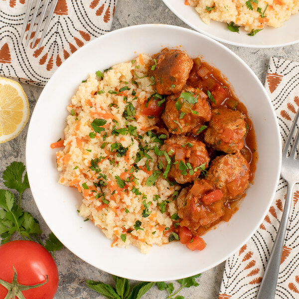 Moroccan-Style Turkey Meatball Stew with Carrot Couscous & Herbs