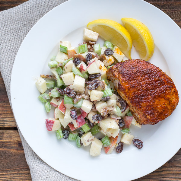 Paprika Pork Chops with Yogurt-Dressed Waldorf Salad