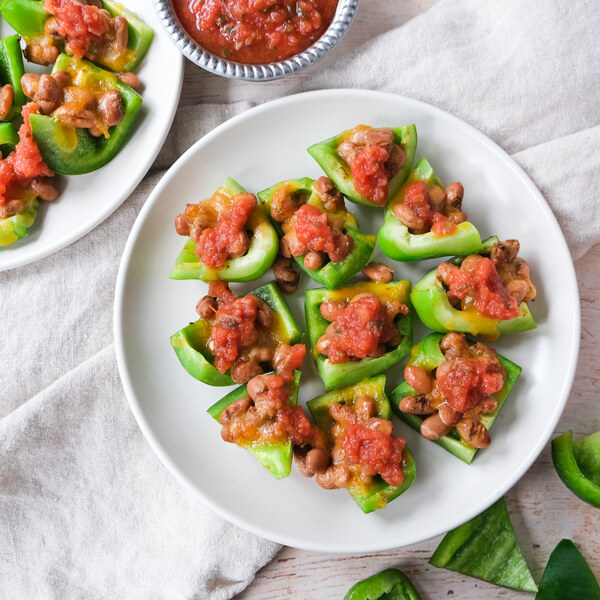 Bell Pepper "Nacho" Bites with Chili Pinto Beans, Cheese & Salsa