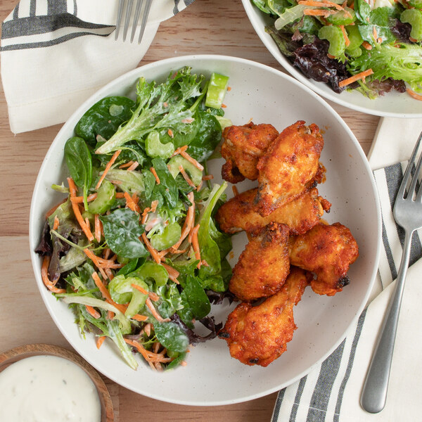 Hot Wings with Blue Cheese Dressing & Celery-Carrot Mixed Green Salad