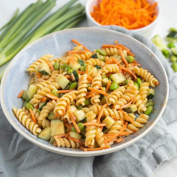 Pasta Salad with Edamame, Cucumber, Carrot & Peanut-Lime Dressing