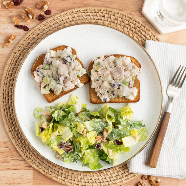 Apple-Cranberry Tuna Salad Toasts with Creamy Walnut Romaine Salad