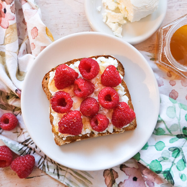 Toast with Goat Cheese, Raspberries & Honey