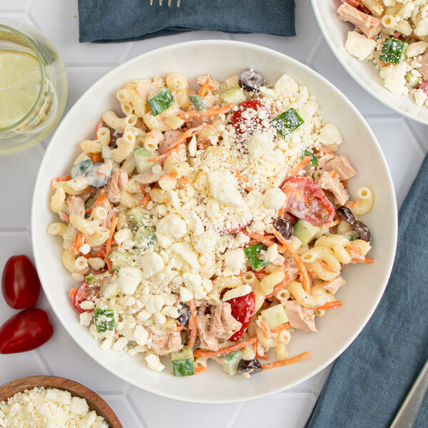 Tzatziki Pasta Salad with Tuna, Mixed Veggies, Olives & Feta