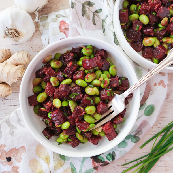 Roasted Beet & Edamame Salad with Sesame-Ginger Vinaigrette