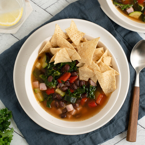 Black Bean-Ham Soup with Zucchini, Kale, Red Peppers & Tortilla Chips