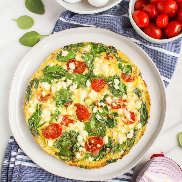 Greek Frittata with Spinach, Grape Tomatoes & Feta