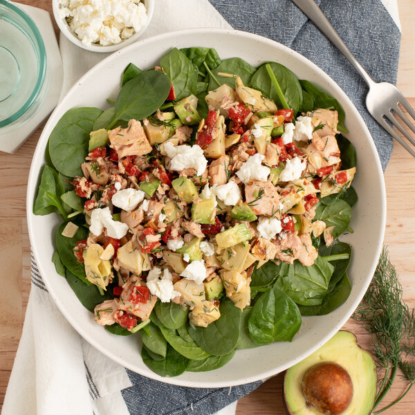 Italian-Style Spinach Salad with Tuna, Marinated Veggies & Goat Cheese