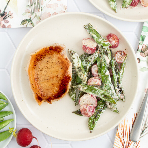Seared Pork Chop with Warm Ranch-Tossed Radishes & Snap Peas