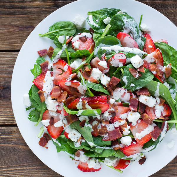Strawberry, Bacon & Spinach Salad with Feta & Poppy Seed Dressing