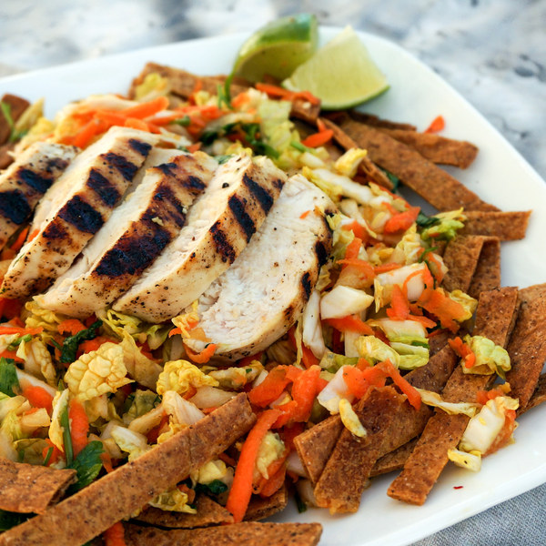 Chinese Chicken Salad with Napa Cabbage, Carrots & Tortilla Strips