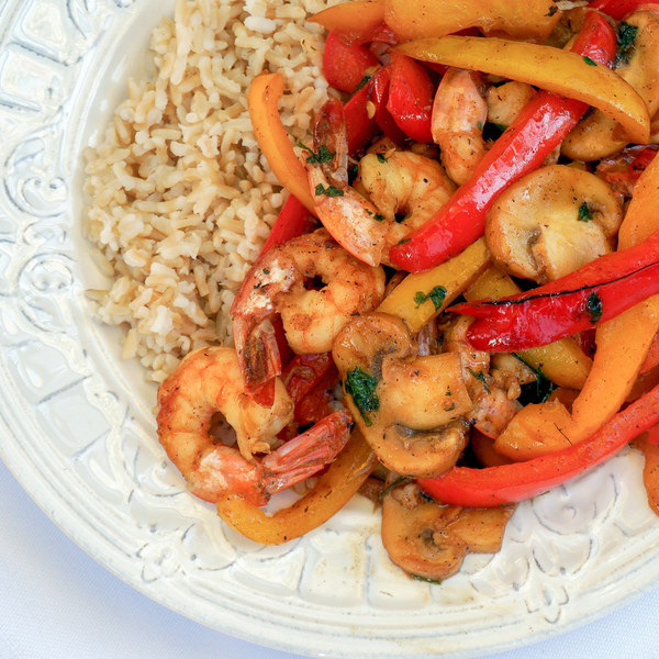 Shrimp, Bell Pepper & Mushroom Stir Fry with Basmati Rice