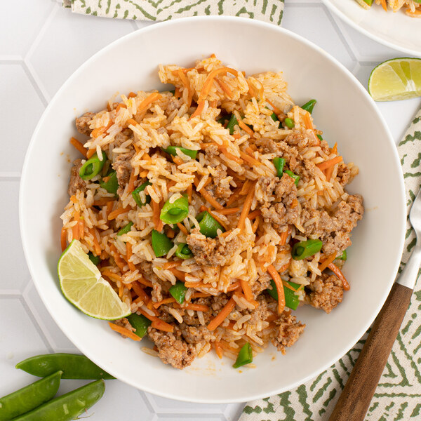 Thai Red Curry Fried Rice with Ground Pork, Carrots & Snap Peas