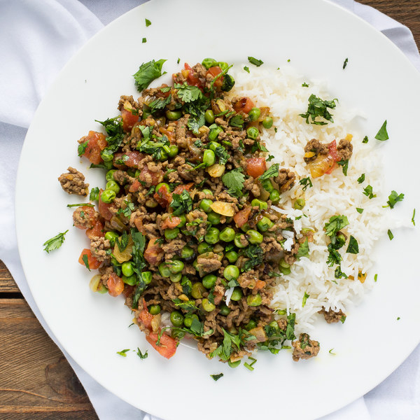Indian-Inspired Beef Kheema with Peas & Basmati Rice