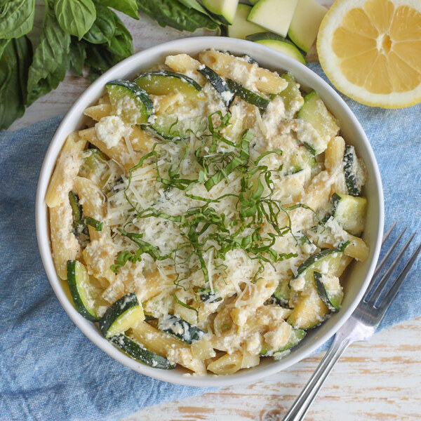 Lemon-Basil Ricotta Pasta with Sautéed Zucchini & Parmesan