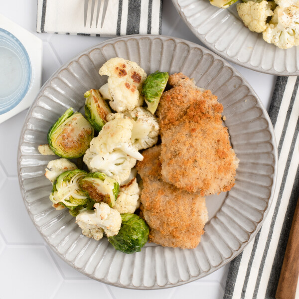 Baked Ranch-Crusted Chicken with Brussels Sprouts & Cauliflower