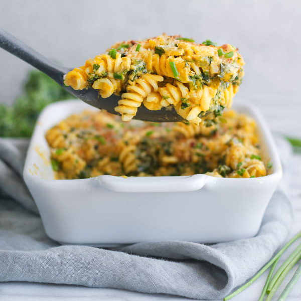 Pumpkin & Ricotta Pasta Bake with Kale, Parmesan & Chives