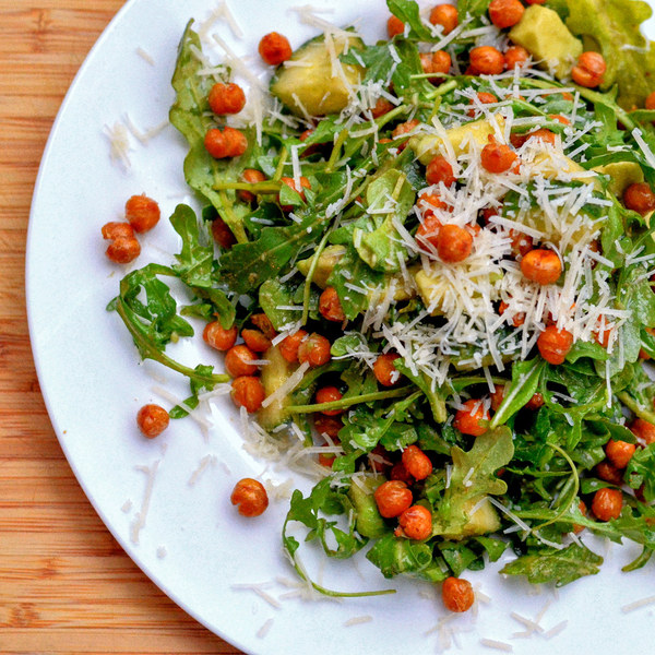 Arugula & Chickpea Salad with Cucumber, Avocado & Parmesan