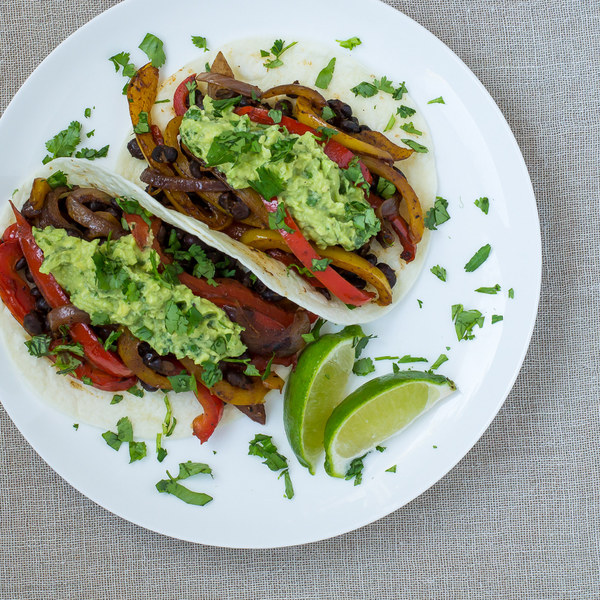 Black Bean & Bell Pepper Fajitas with Guacamole
