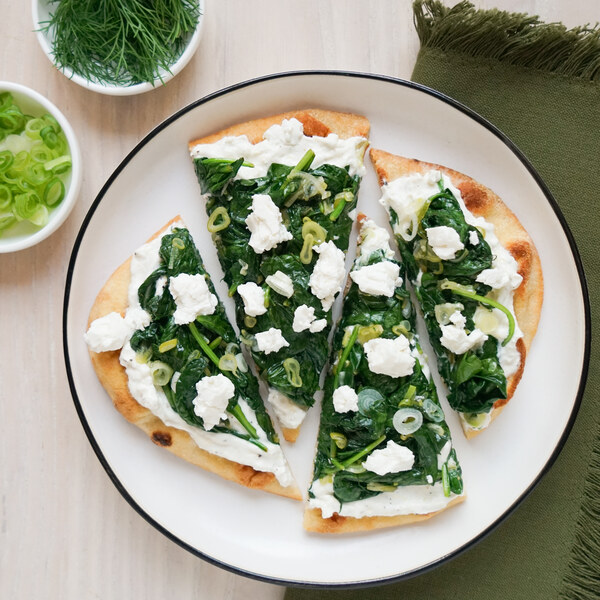 Spanakopita-Inspired Flatbread with Creamy Feta, Spinach & Dill
