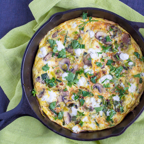 Leek, Mushroom & Goat Cheese Frittata