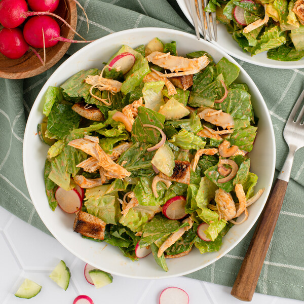 Spicy Thai-Style Chicken Caesar Salad with Cucumber, Radish & Croutons