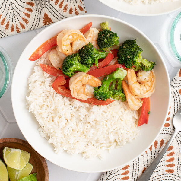 Thai Green Coconut Curry with Shrimp, Broccoli, Bell Pepper & Rice