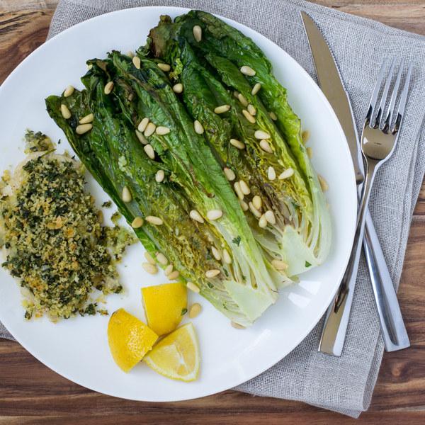 Parmesan & Parsley Crusted Chicken with Roasted Romaine Lettuce