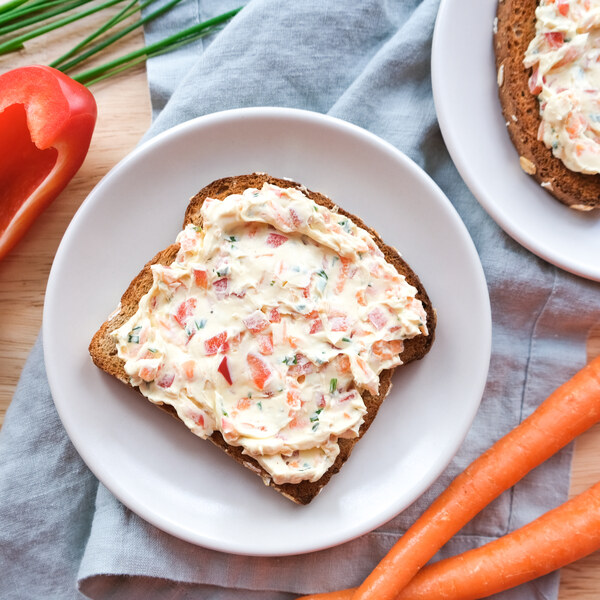 Toast with Loaded Garden Veggie Cream Cheese Spread
