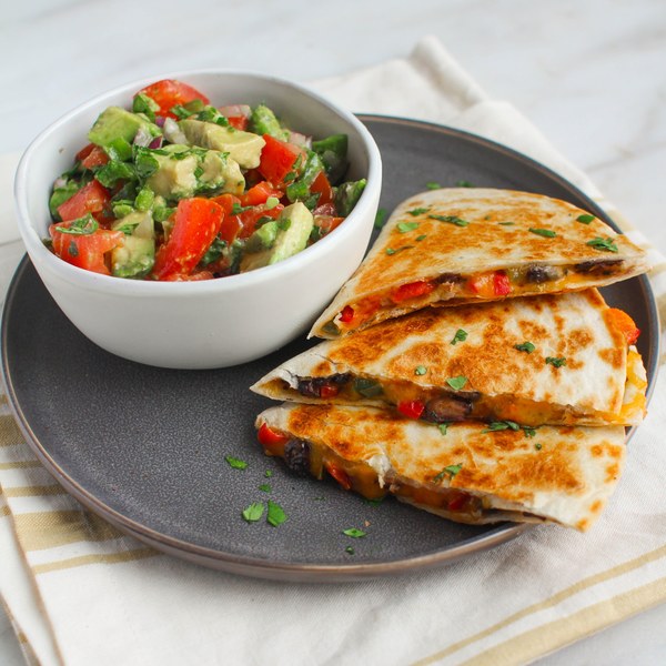 Black Bean & Veggie Quesadillas with Tomato & Avocado Salsa