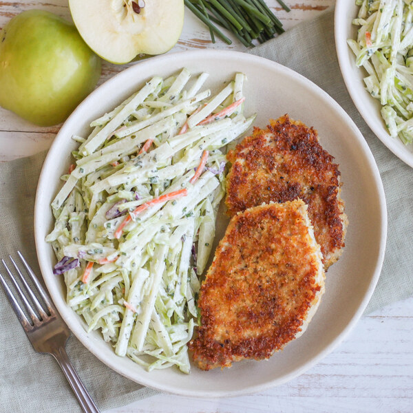 Crispy Pork Schnitzel with Ranch-Dressed Apple & Broccoli Slaw