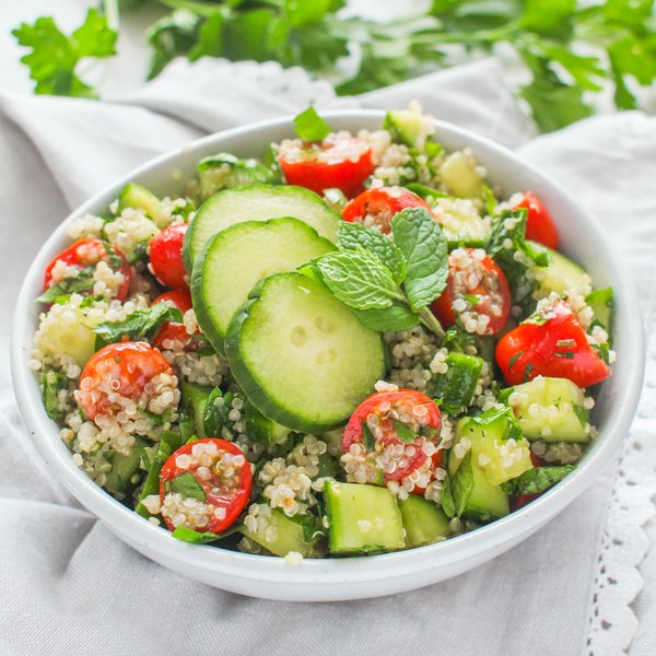 Quinoa Tabbouleh Salad with Grape Tomatoes & Cucumber