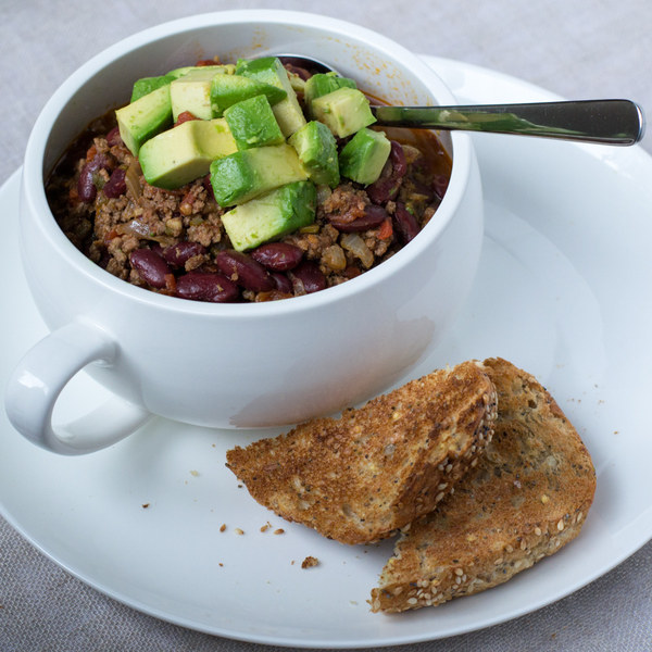 Classic Beef Chili with Avocado & Crusty Bread