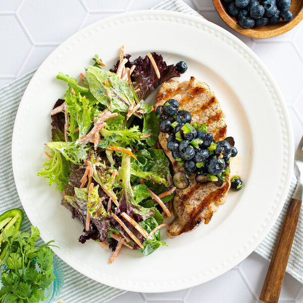 Grilled Pork Chop with Blueberry Salsa & Cilantro-Ranch Tossed Salad