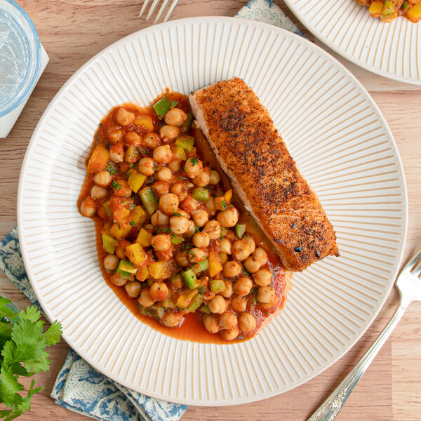 Cajun-Style Salmon with Saucy Chickpea, Tomato, Pepper & Cilantro Bake