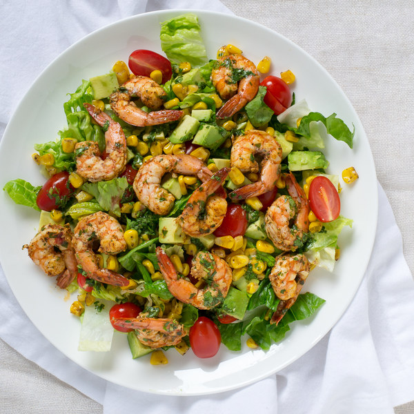 Avocado, Shrimp & Corn Salad with Cilantro-Lime Dressing