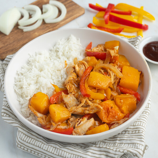 Rotisserie Chicken, Butternut Squash & Bell Pepper Stir-Fry with Rice