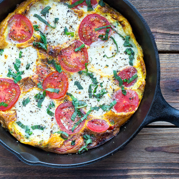 Caprese Frittata with Fresh Mozzarella & Basil Ribbons