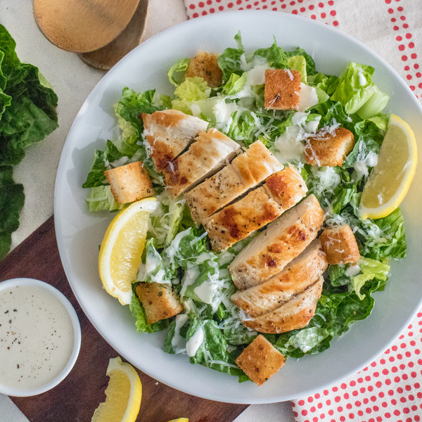 Chicken Caesar Salad with Yogurt Dressing & Garlic Croutons