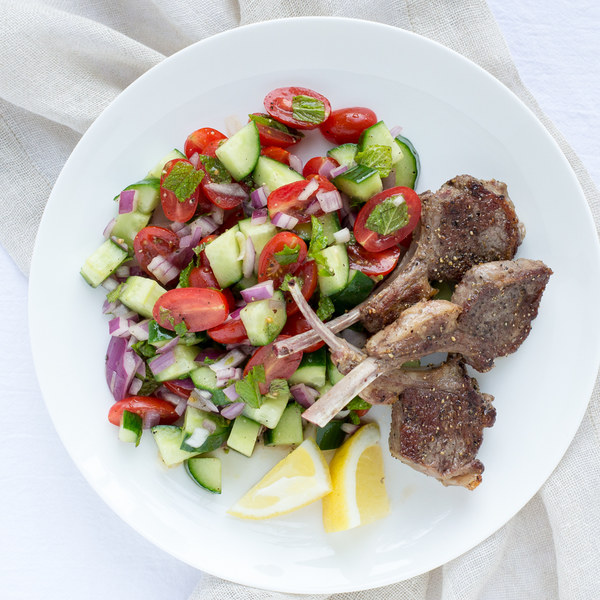Lamb Chops with Minty Cucumber & Tomato Salad