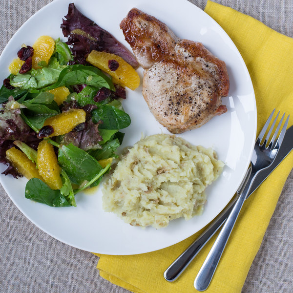 Pork Chops & Sweet Potato Mash with Citrus Baby Greens Salad