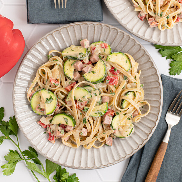 Fettuccine Alfredo with Ham, Bell Pepper, Zucchini & Parsley