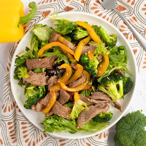 Warm Steak, Broccoli & Bell Pepper Salad with Sesame Dressing