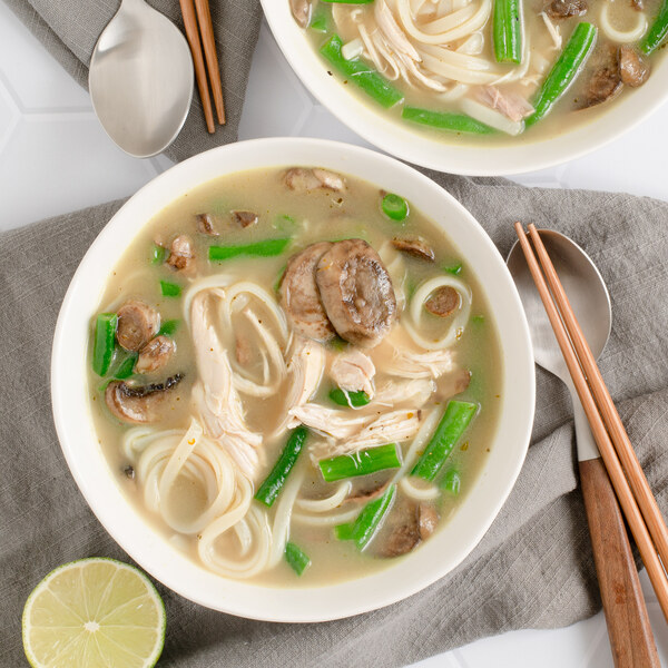 Thai Green Curry Soup with Chicken, Noodles, Mushrooms & Green Beans