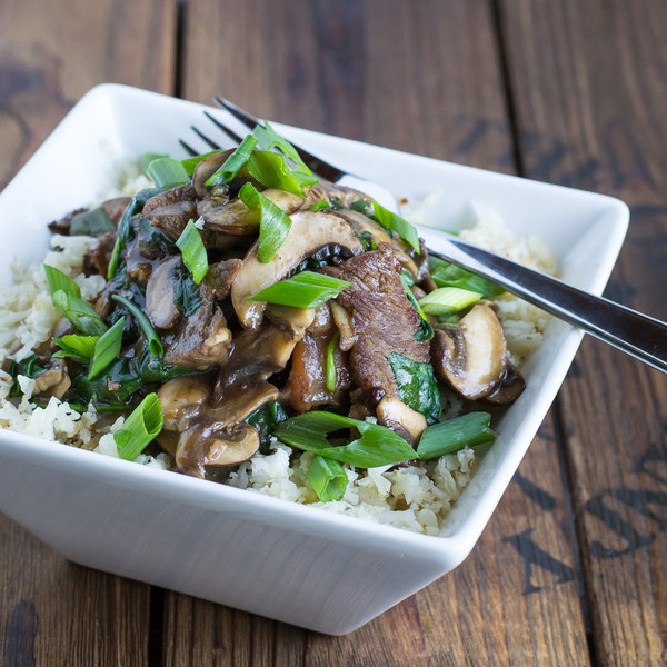 Steak & Mushroom Stir Fry with Cauliflower Rice