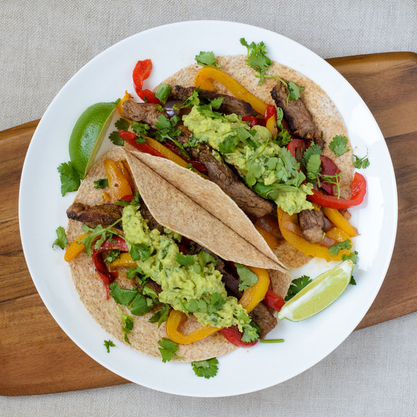 Strip Steak & Bell Pepper Fajitas with Guacamole